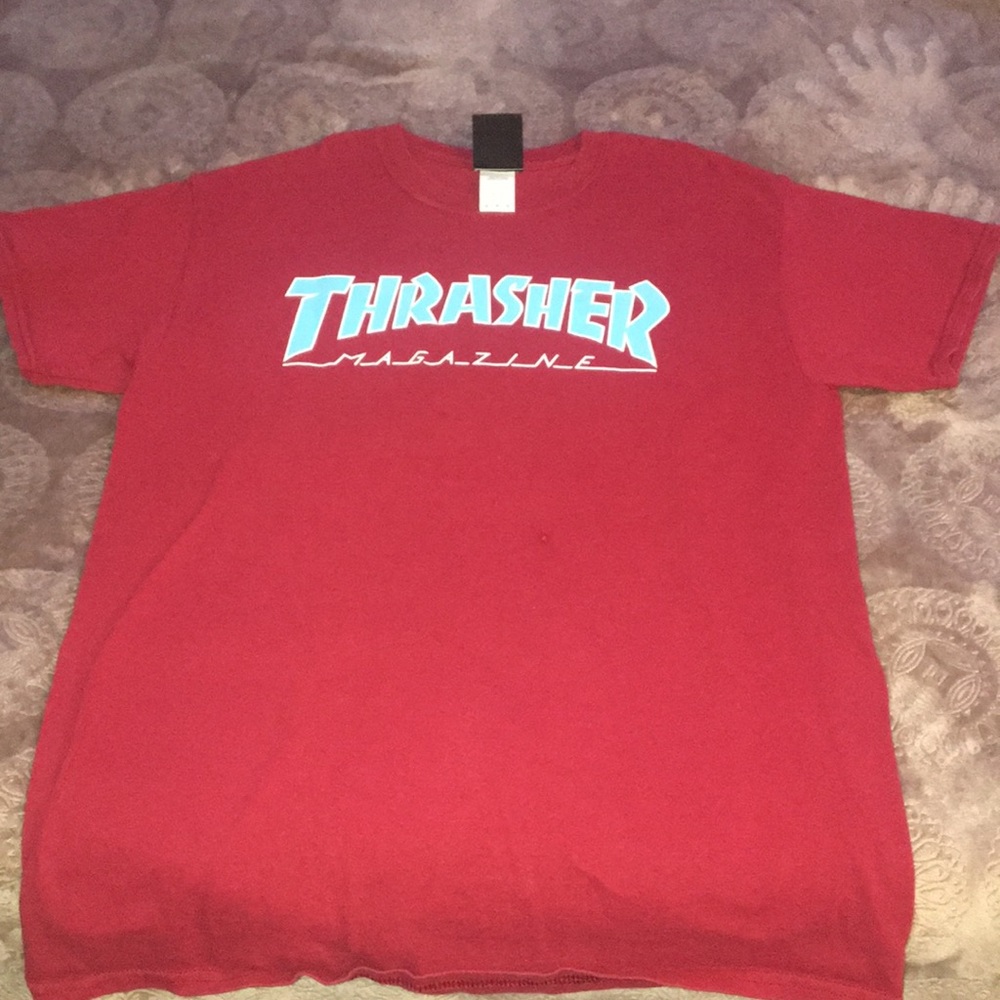 Red and blue thrasher T shirt